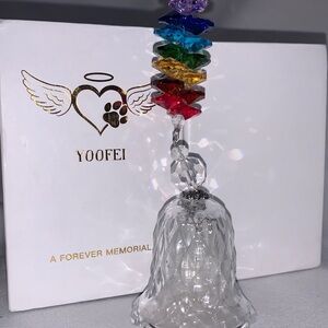Paw Print Memorial Charm with Rainbow Crystal Drops & Clear Glass Bell